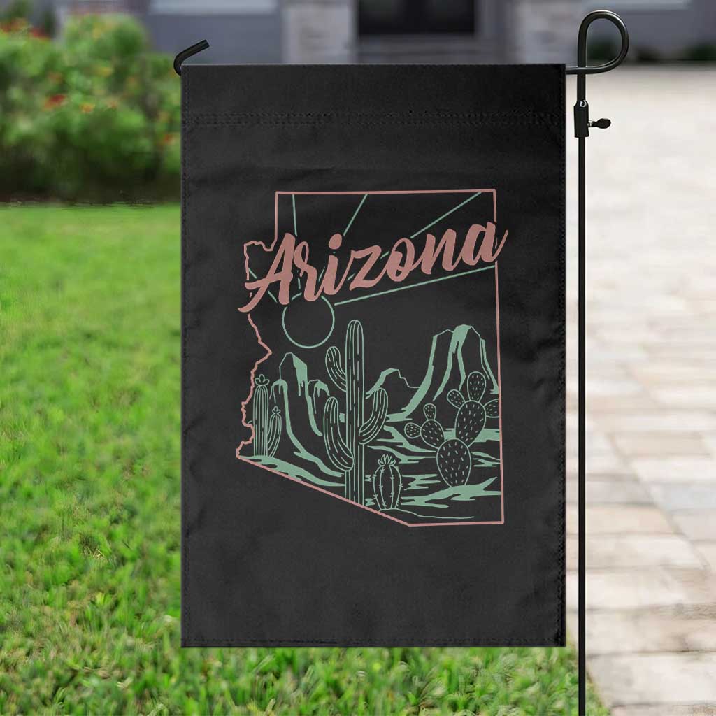 Vintage Arizona State Outline Desert Sunset Graphic Garden Flag Retro Southwest Saguaro Cactus Travel Souvenir