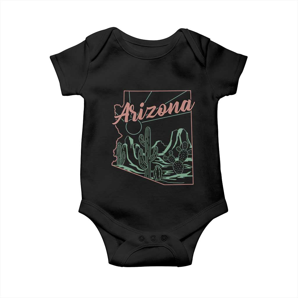 Vintage Arizona State Outline Desert Sunset Graphic Baby Onesie Retro Southwest Saguaro Cactus Travel Souvenir TS02 Black Print Your Wear