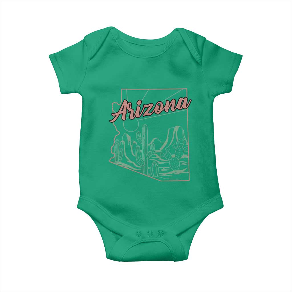 Vintage Arizona State Outline Desert Sunset Graphic Baby Onesie Retro Southwest Saguaro Cactus Travel Souvenir