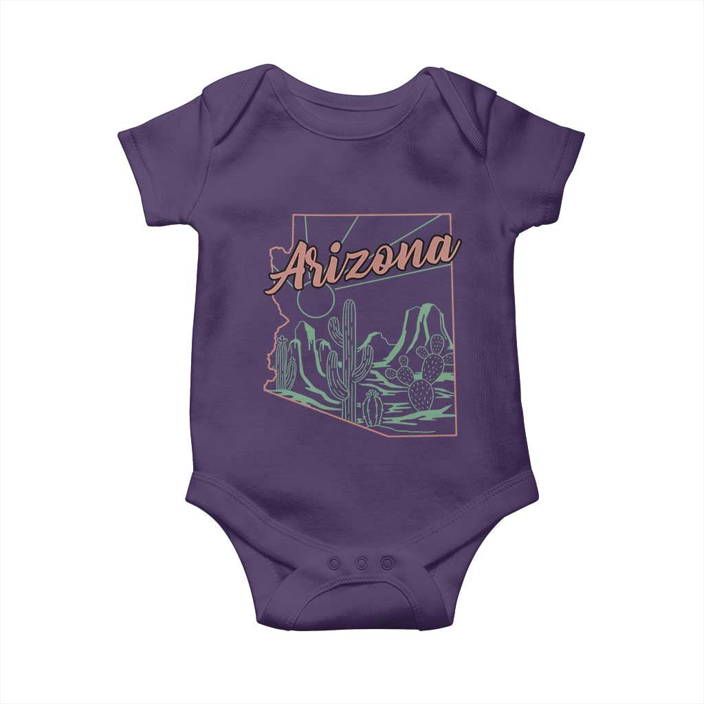 Vintage Arizona State Outline Desert Sunset Graphic Baby Onesie Retro Southwest Saguaro Cactus Travel Souvenir