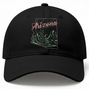 Vintage Arizona State Outline Desert Sunset Graphic Baseball Cap Retro Southwest Saguaro Cactus Travel Souvenir