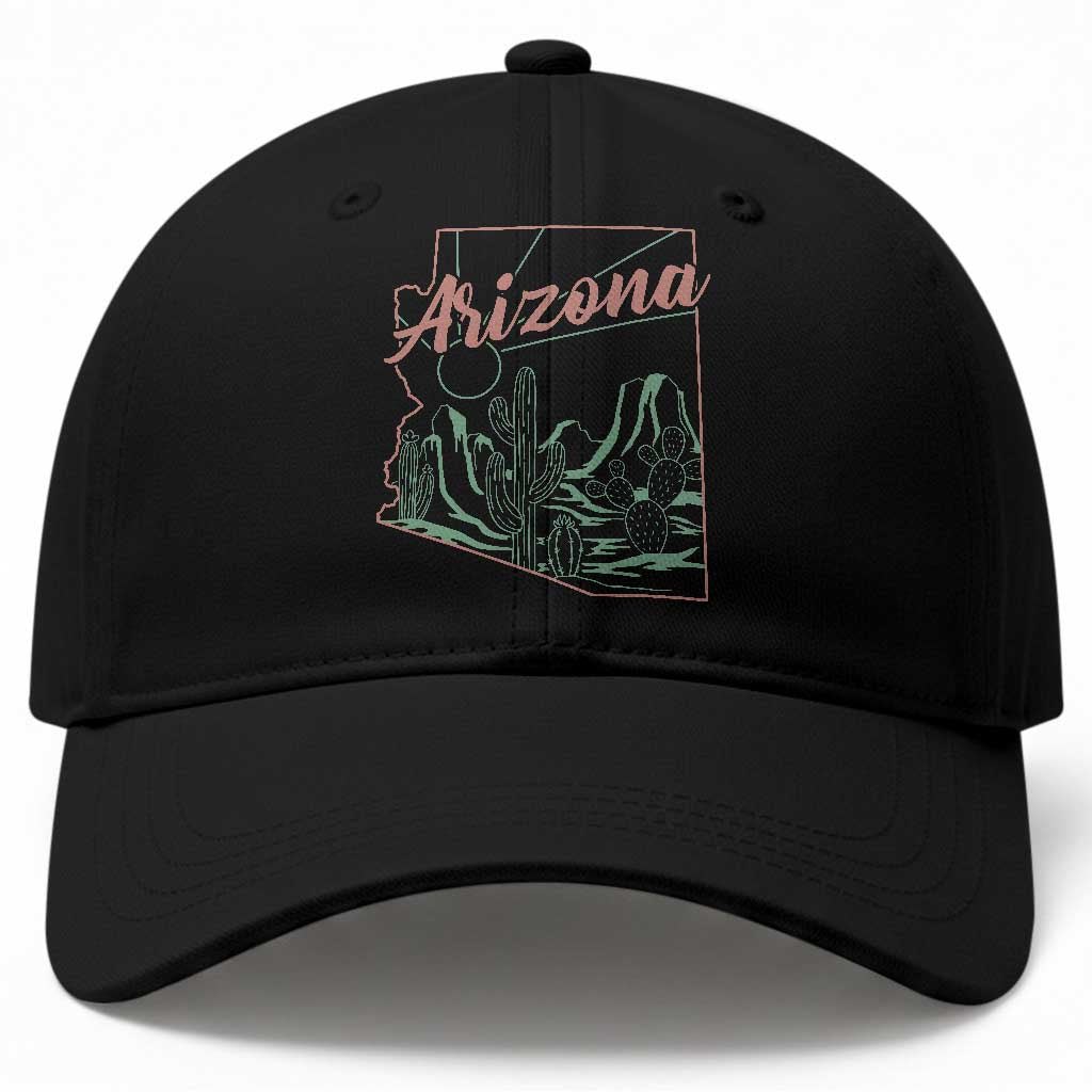 Vintage Arizona State Outline Desert Sunset Graphic Baseball Cap Retro Southwest Saguaro Cactus Travel Souvenir TS02 Print Your Wear