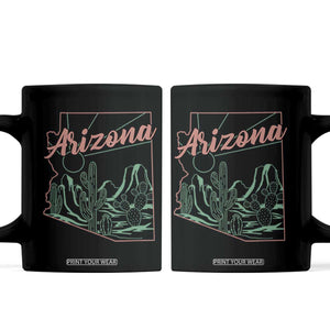 Vintage Arizona State Outline Desert Sunset Graphic Coffee Mug Retro Southwest Saguaro Cactus Travel Souvenir