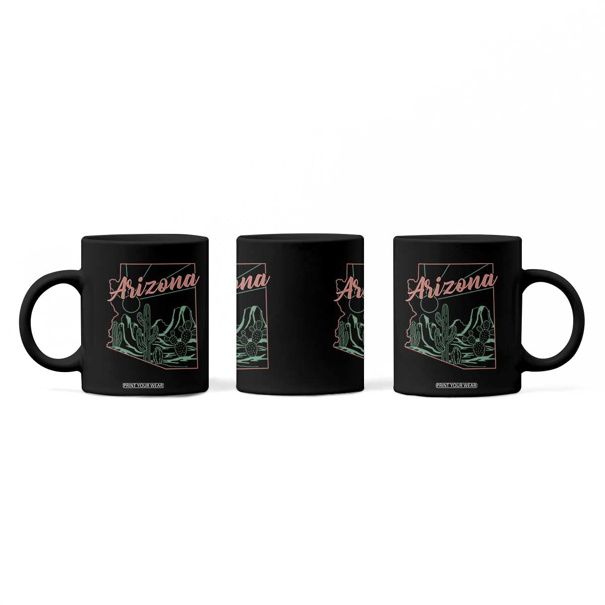 Vintage Arizona State Outline Desert Sunset Graphic Coffee Mug Retro Southwest Saguaro Cactus Travel Souvenir