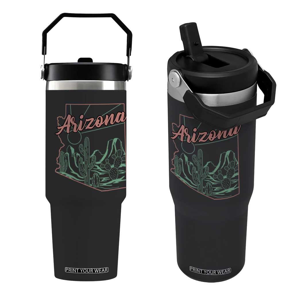 Vintage Arizona State Outline Desert Sunset Graphic Flip Straw Tumbler Retro Southwest Saguaro Cactus Travel Souvenir TS02 One Size: 30 oz Black Print Your Wear
