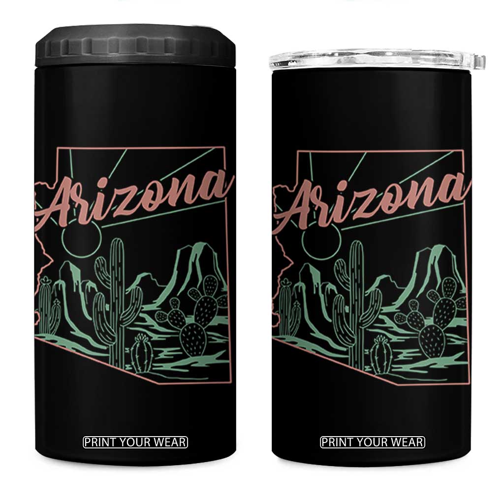 Vintage Arizona State Outline Desert Sunset Graphic 4 in 1 Can Cooler Tumbler Retro Southwest Saguaro Cactus Travel Souvenir