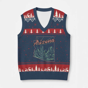 Vintage Arizona State Outline Desert Sunset Graphic V-Neck Knit Sweater Vest Retro Southwest Saguaro Cactus Travel Souvenir