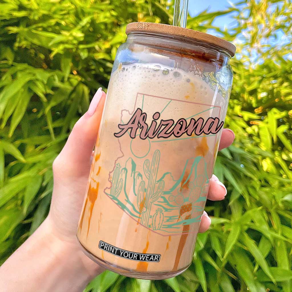 Vintage Arizona State Outline Desert Sunset Graphic Glass Can Retro Southwest Saguaro Cactus Travel Souvenir TS02 Black Print Your Wear