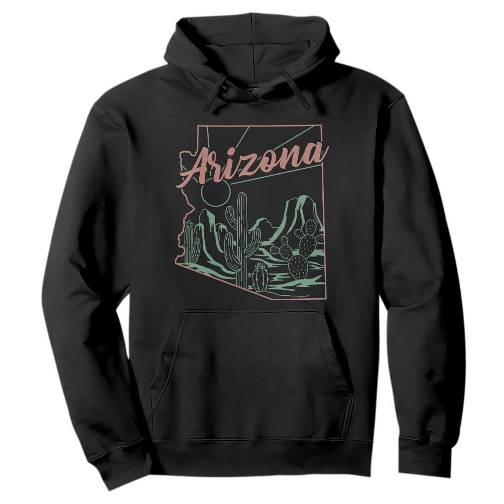 Vintage Arizona State Outline Desert Sunset Graphic Hoodie Retro Southwest Saguaro Cactus Travel Souvenir TS02 Black Print Your Wear