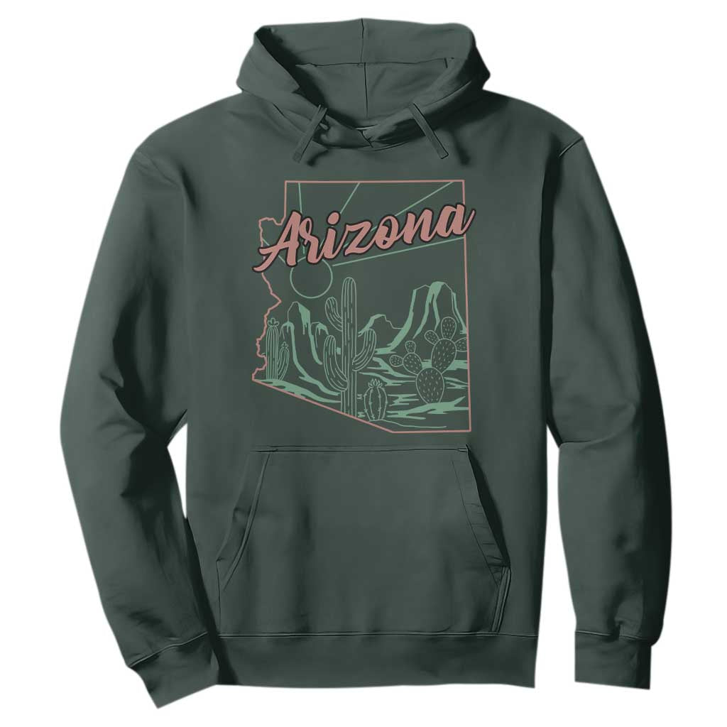 Vintage Arizona State Outline Desert Sunset Graphic Hoodie Retro Southwest Saguaro Cactus Travel Souvenir