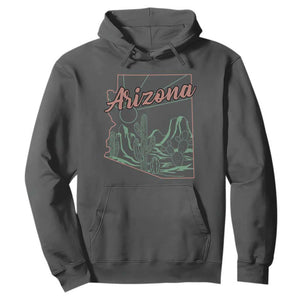 Vintage Arizona State Outline Desert Sunset Graphic Hoodie Retro Southwest Saguaro Cactus Travel Souvenir