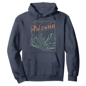 Vintage Arizona State Outline Desert Sunset Graphic Hoodie Retro Southwest Saguaro Cactus Travel Souvenir