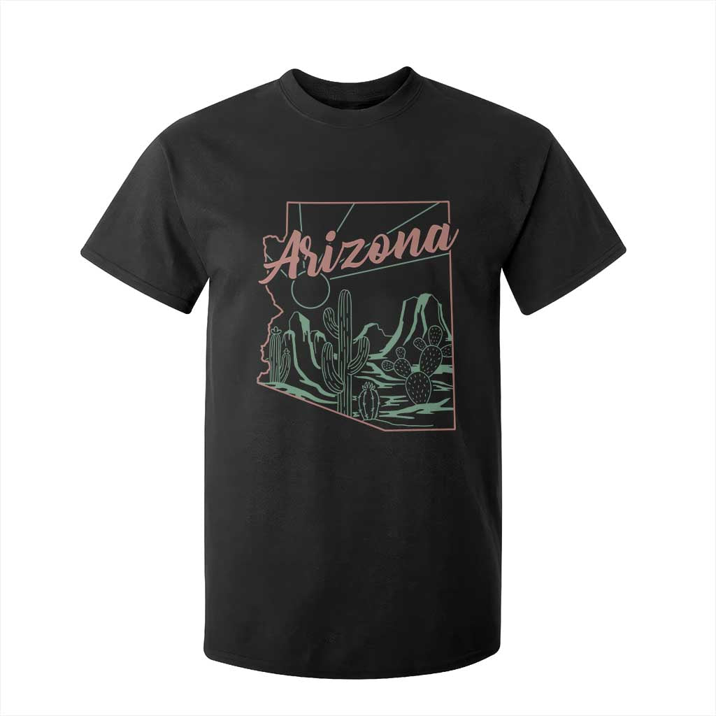 Vintage Arizona State Outline Desert Sunset Graphic T Shirt For Kid Retro Southwest Saguaro Cactus Travel Souvenir