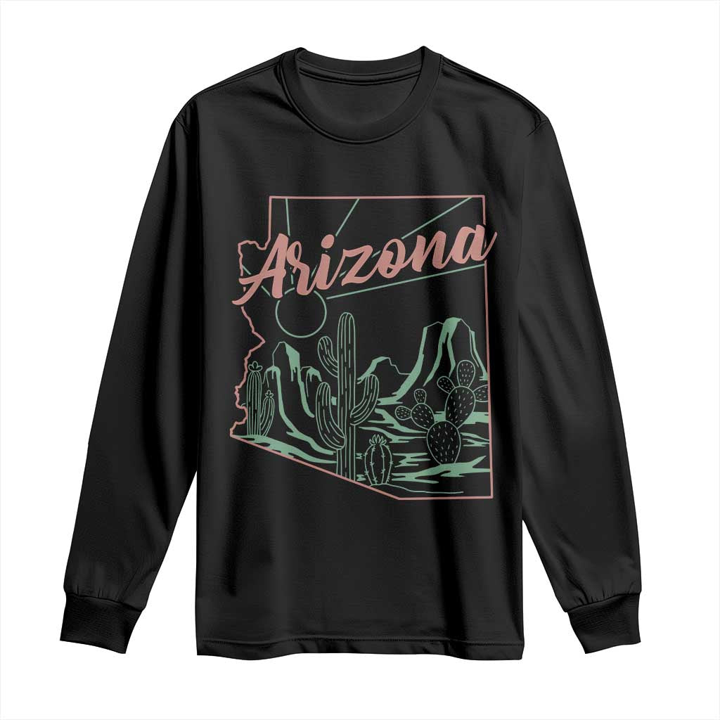 Vintage Arizona State Outline Desert Sunset Graphic Long Sleeve Shirt Retro Southwest Saguaro Cactus Travel Souvenir TS02 Black Print Your Wear