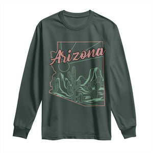 Vintage Arizona State Outline Desert Sunset Graphic Long Sleeve Shirt Retro Southwest Saguaro Cactus Travel Souvenir