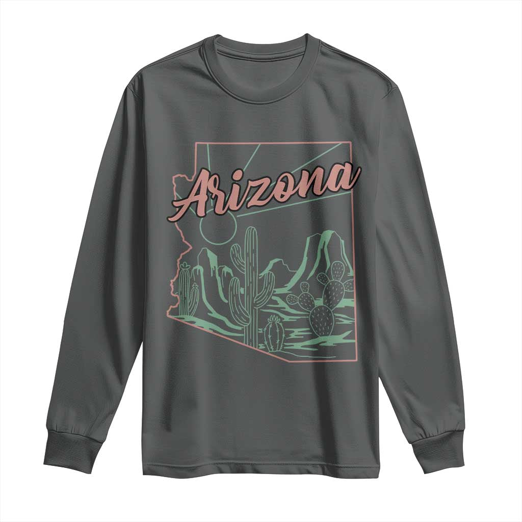 Vintage Arizona State Outline Desert Sunset Graphic Long Sleeve Shirt Retro Southwest Saguaro Cactus Travel Souvenir