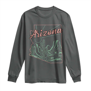 Vintage Arizona State Outline Desert Sunset Graphic Long Sleeve Shirt Retro Southwest Saguaro Cactus Travel Souvenir
