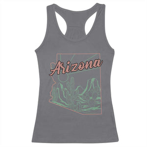 Vintage Arizona State Outline Desert Sunset Graphic Racerback Tank Top Retro Southwest Saguaro Cactus Travel Souvenir