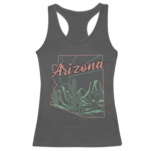 Vintage Arizona State Outline Desert Sunset Graphic Racerback Tank Top Retro Southwest Saguaro Cactus Travel Souvenir