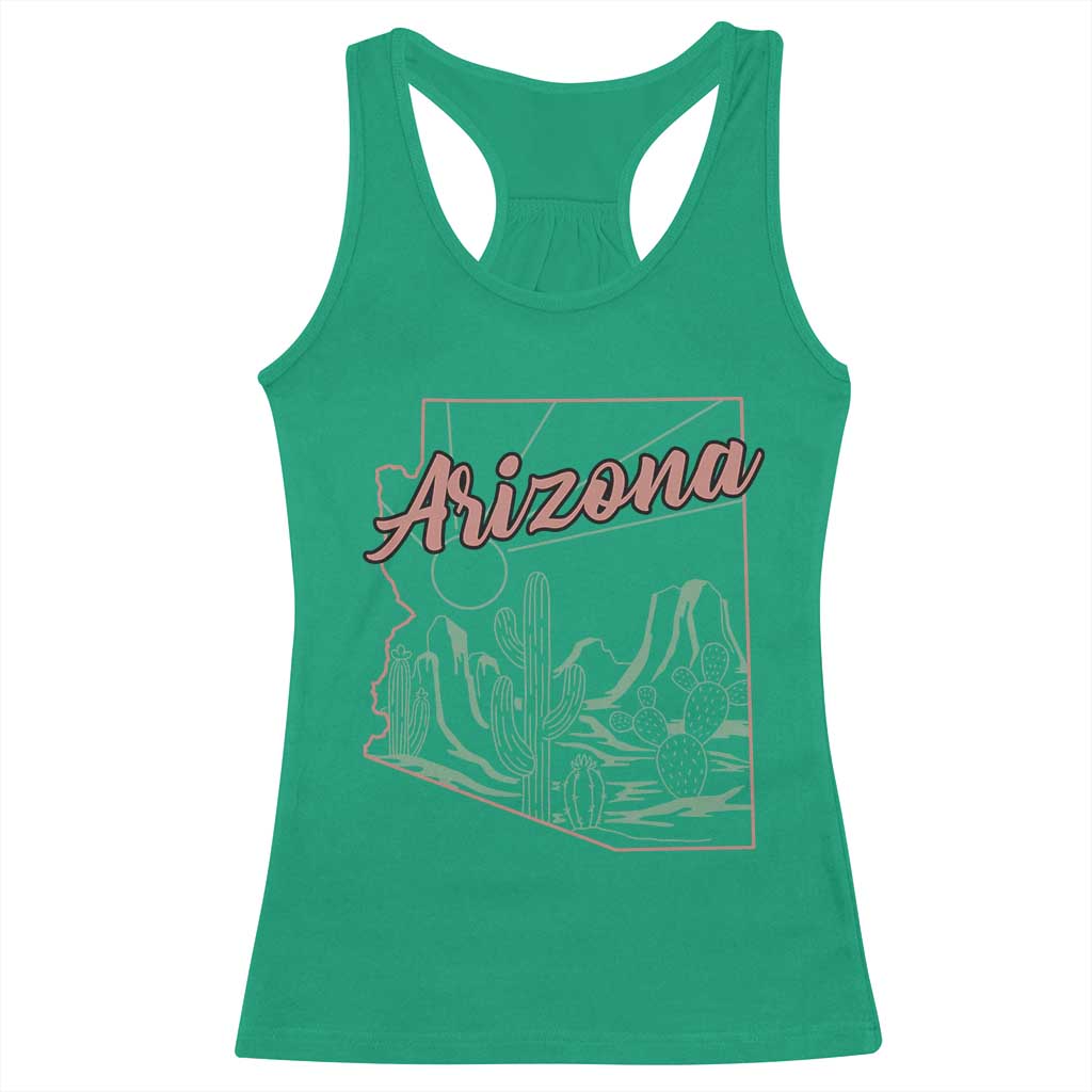 Vintage Arizona State Outline Desert Sunset Graphic Racerback Tank Top Retro Southwest Saguaro Cactus Travel Souvenir