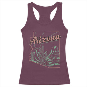 Vintage Arizona State Outline Desert Sunset Graphic Racerback Tank Top Retro Southwest Saguaro Cactus Travel Souvenir