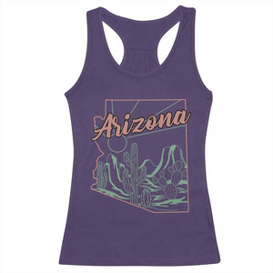 Vintage Arizona State Outline Desert Sunset Graphic Racerback Tank Top Retro Southwest Saguaro Cactus Travel Souvenir