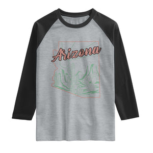 Vintage Arizona State Outline Desert Sunset Graphic Raglan Shirt Retro Southwest Saguaro Cactus Travel Souvenir