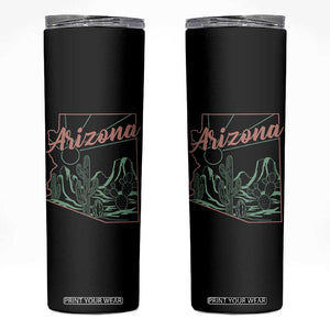 Vintage Arizona State Outline Desert Sunset Graphic Skinny Tumbler Retro Southwest Saguaro Cactus Travel Souvenir