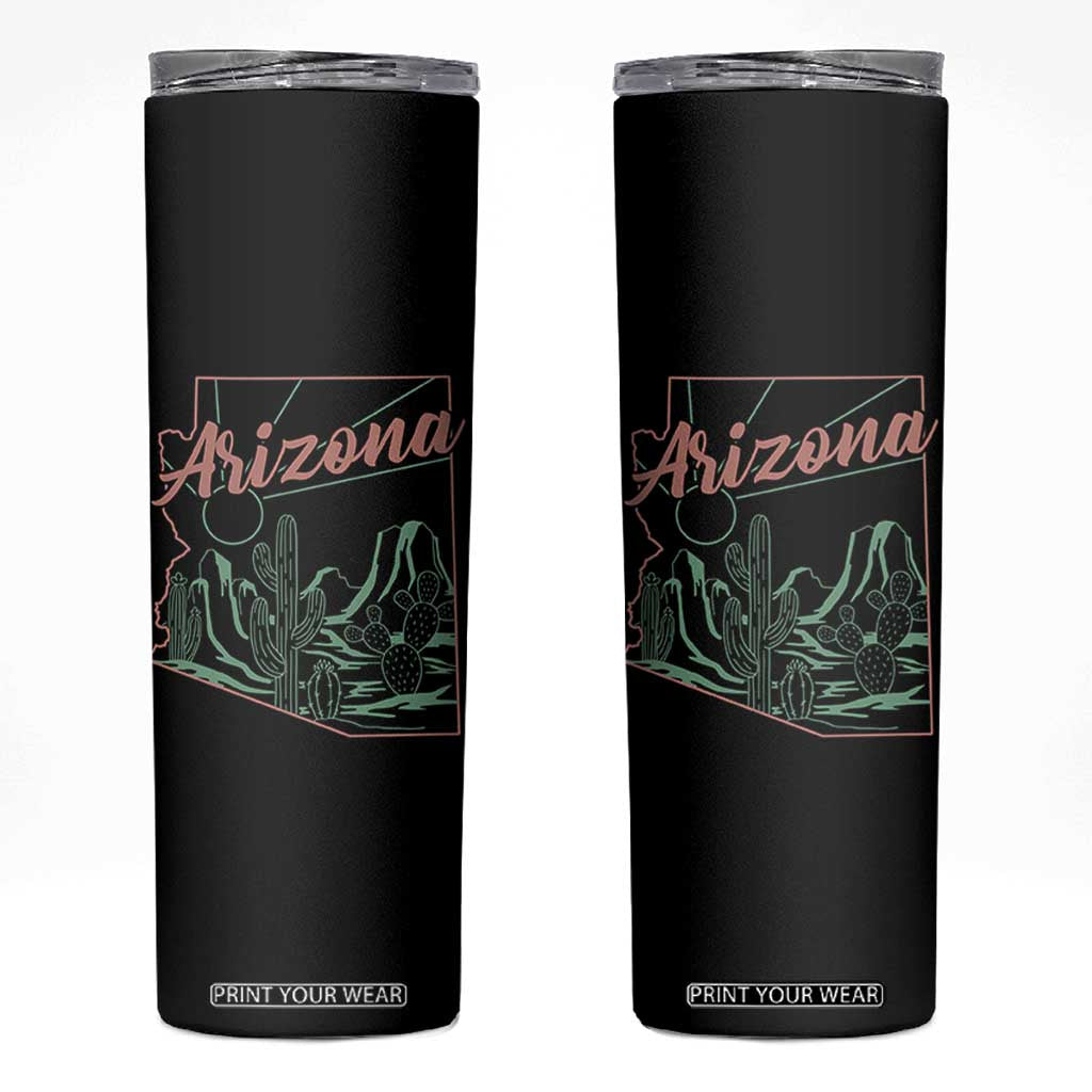 Vintage Arizona State Outline Desert Sunset Graphic Skinny Tumbler Retro Southwest Saguaro Cactus Travel Souvenir TS02 Black Print Your Wear