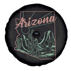Vintage Arizona State Outline Desert Sunset Graphic Spare Tire Cover Retro Southwest Saguaro Cactus Travel Souvenir