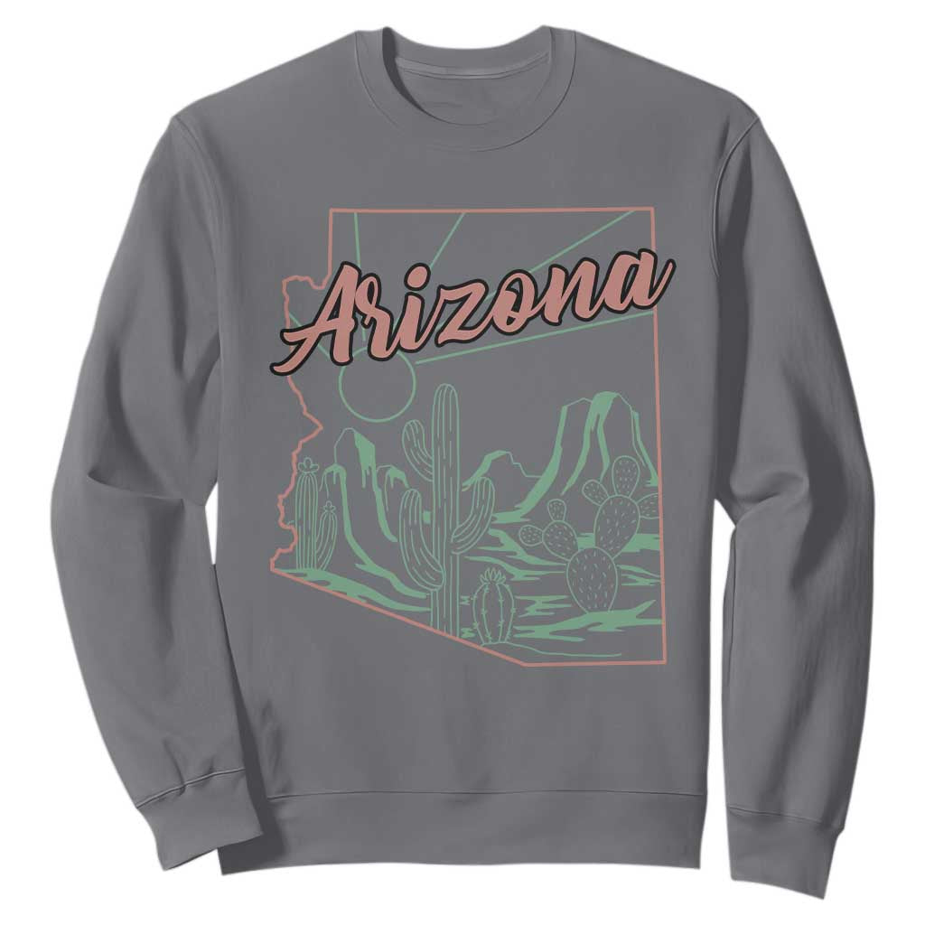 Vintage Arizona State Outline Desert Sunset Graphic Sweatshirt Retro Southwest Saguaro Cactus Travel Souvenir