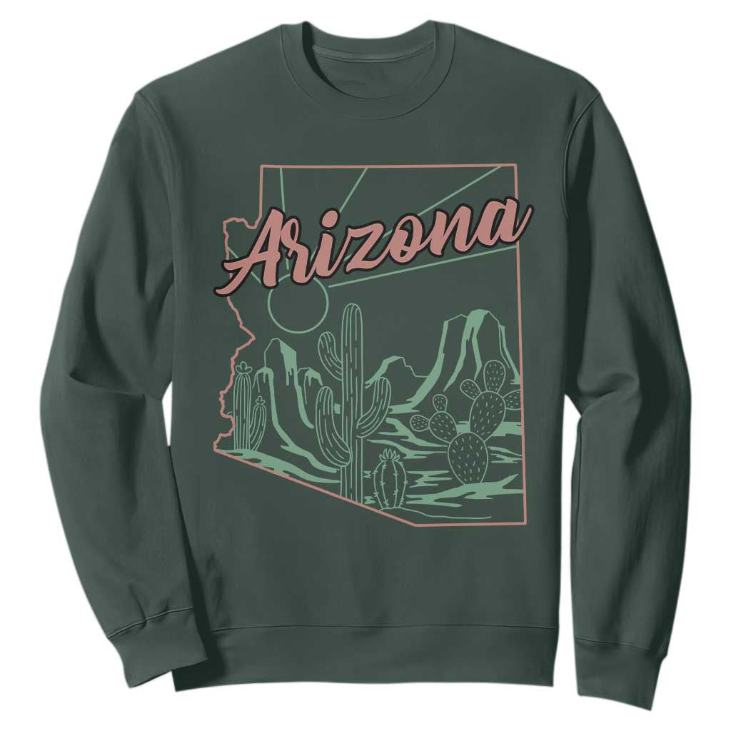 Vintage Arizona State Outline Desert Sunset Graphic Sweatshirt Retro Southwest Saguaro Cactus Travel Souvenir