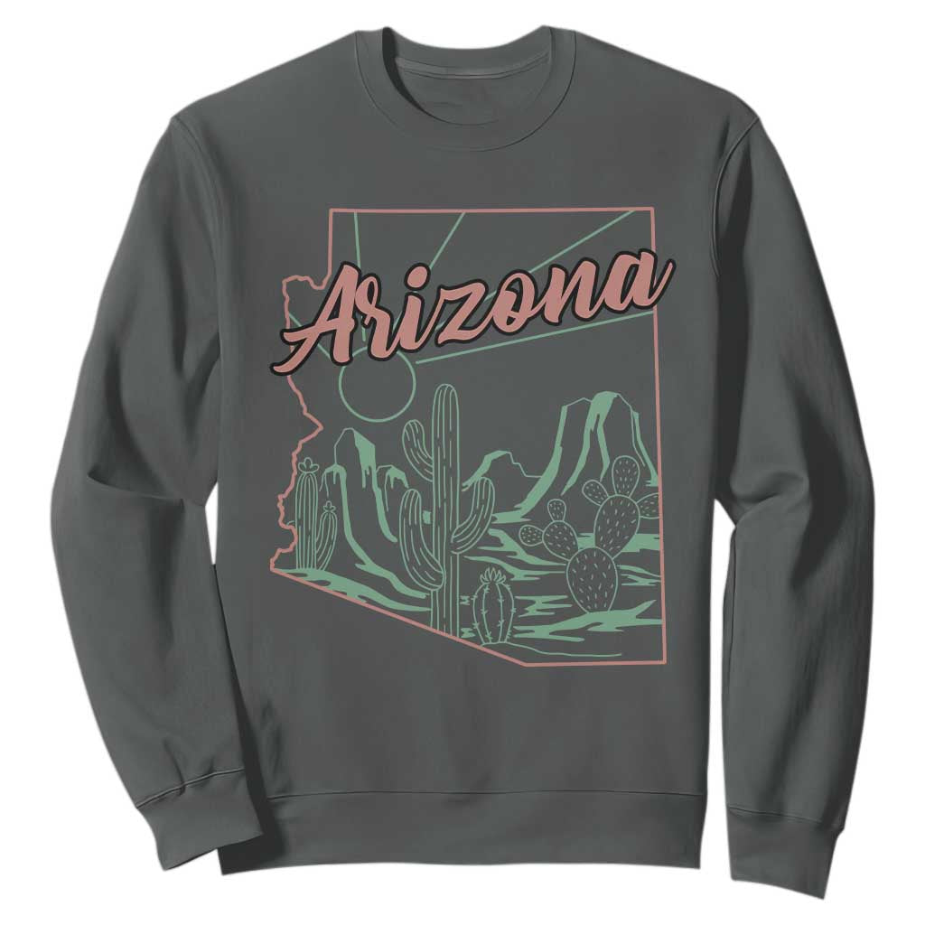 Vintage Arizona State Outline Desert Sunset Graphic Sweatshirt Retro Southwest Saguaro Cactus Travel Souvenir