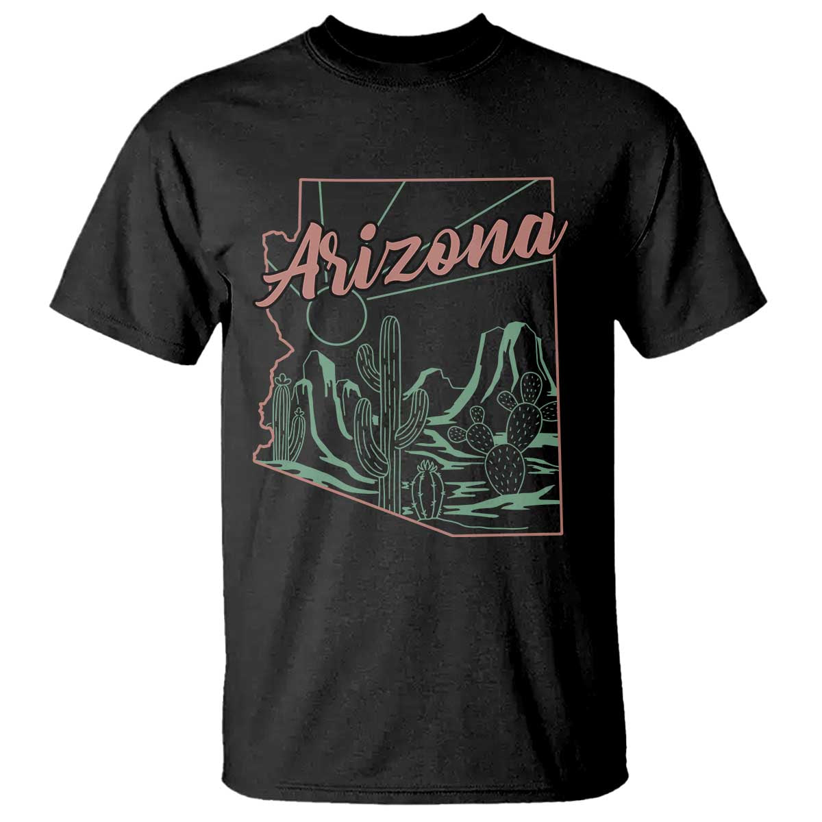 Vintage Arizona State Outline Desert Sunset Graphic T Shirt Retro Southwest Saguaro Cactus Travel Souvenir TS02 Black Print Your Wear