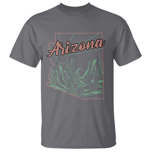 Vintage Arizona State Outline Desert Sunset Graphic T Shirt Retro Southwest Saguaro Cactus Travel Souvenir