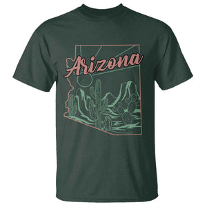 Vintage Arizona State Outline Desert Sunset Graphic T Shirt Retro Southwest Saguaro Cactus Travel Souvenir