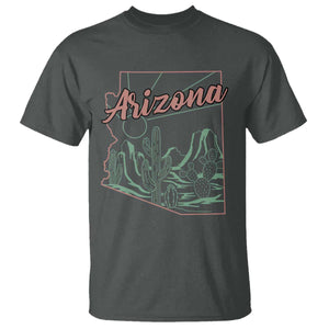 Vintage Arizona State Outline Desert Sunset Graphic T Shirt Retro Southwest Saguaro Cactus Travel Souvenir