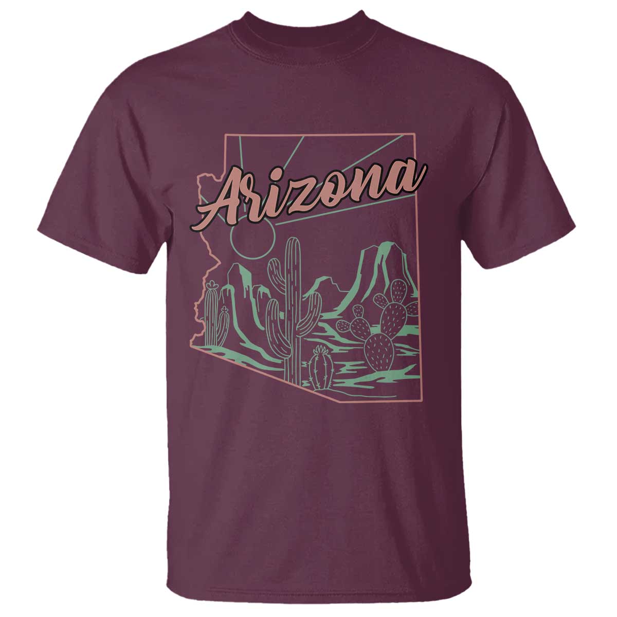 Vintage Arizona State Outline Desert Sunset Graphic T Shirt Retro Southwest Saguaro Cactus Travel Souvenir