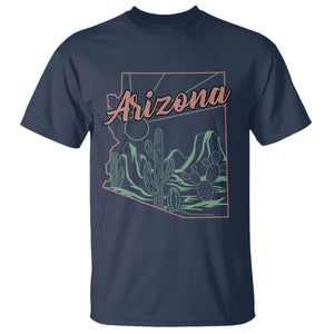 Vintage Arizona State Outline Desert Sunset Graphic T Shirt Retro Southwest Saguaro Cactus Travel Souvenir