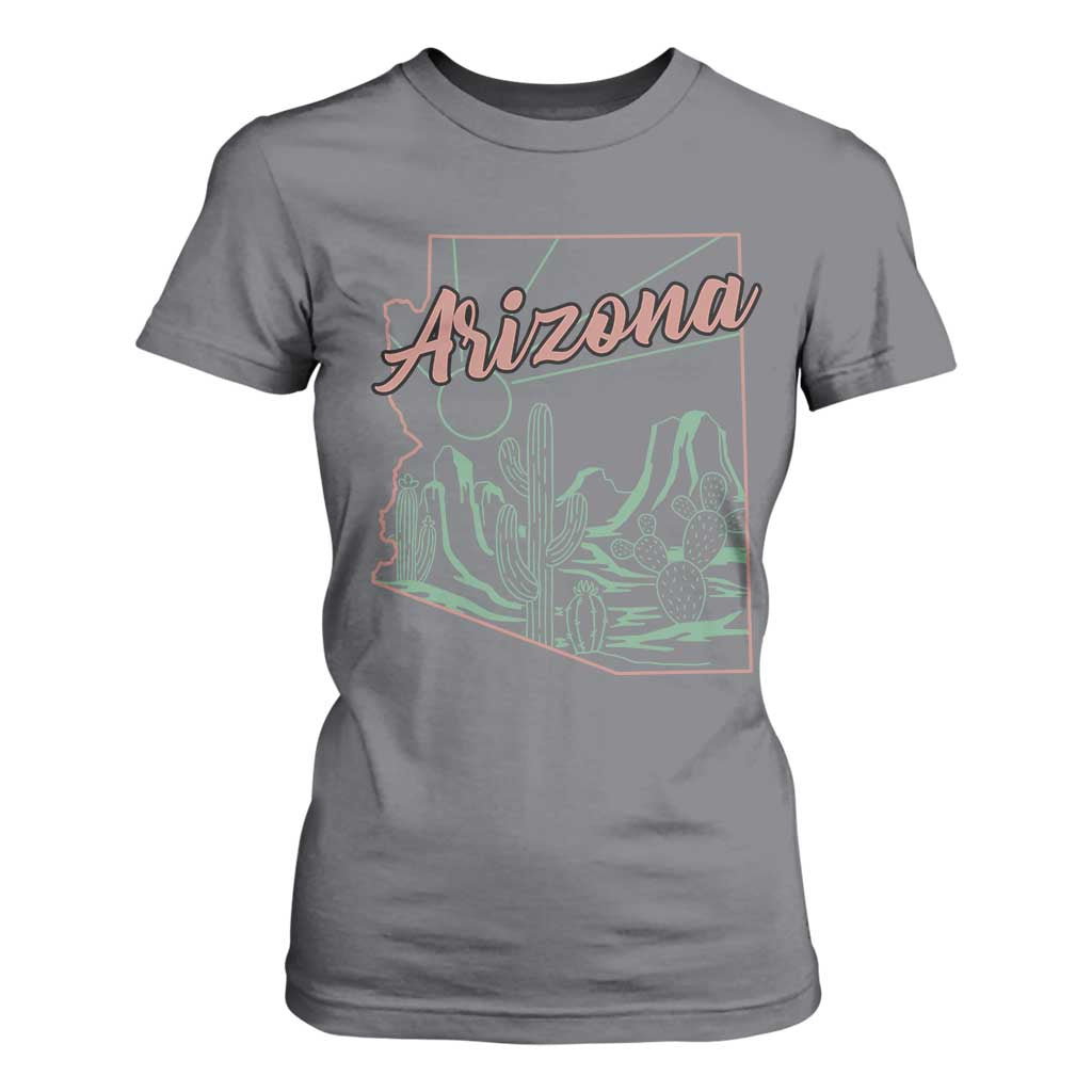 Vintage Arizona State Outline Desert Sunset Graphic T Shirt For Women Retro Southwest Saguaro Cactus Travel Souvenir