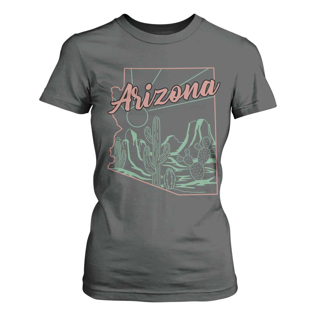Vintage Arizona State Outline Desert Sunset Graphic T Shirt For Women Retro Southwest Saguaro Cactus Travel Souvenir