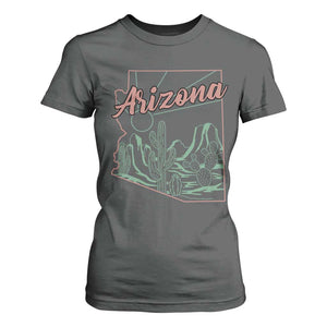 Vintage Arizona State Outline Desert Sunset Graphic T Shirt For Women Retro Southwest Saguaro Cactus Travel Souvenir
