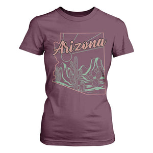 Vintage Arizona State Outline Desert Sunset Graphic T Shirt For Women Retro Southwest Saguaro Cactus Travel Souvenir