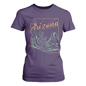 Vintage Arizona State Outline Desert Sunset Graphic T Shirt For Women Retro Southwest Saguaro Cactus Travel Souvenir