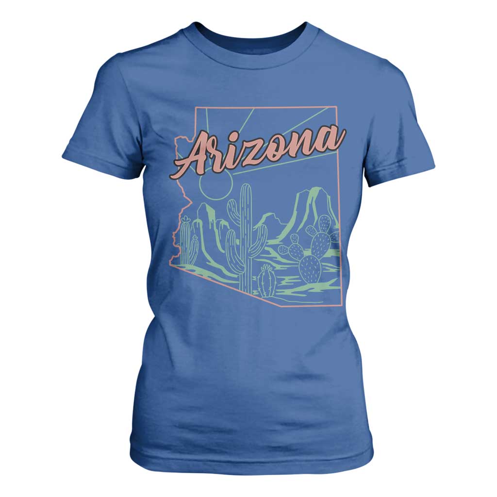 Vintage Arizona State Outline Desert Sunset Graphic T Shirt For Women Retro Southwest Saguaro Cactus Travel Souvenir