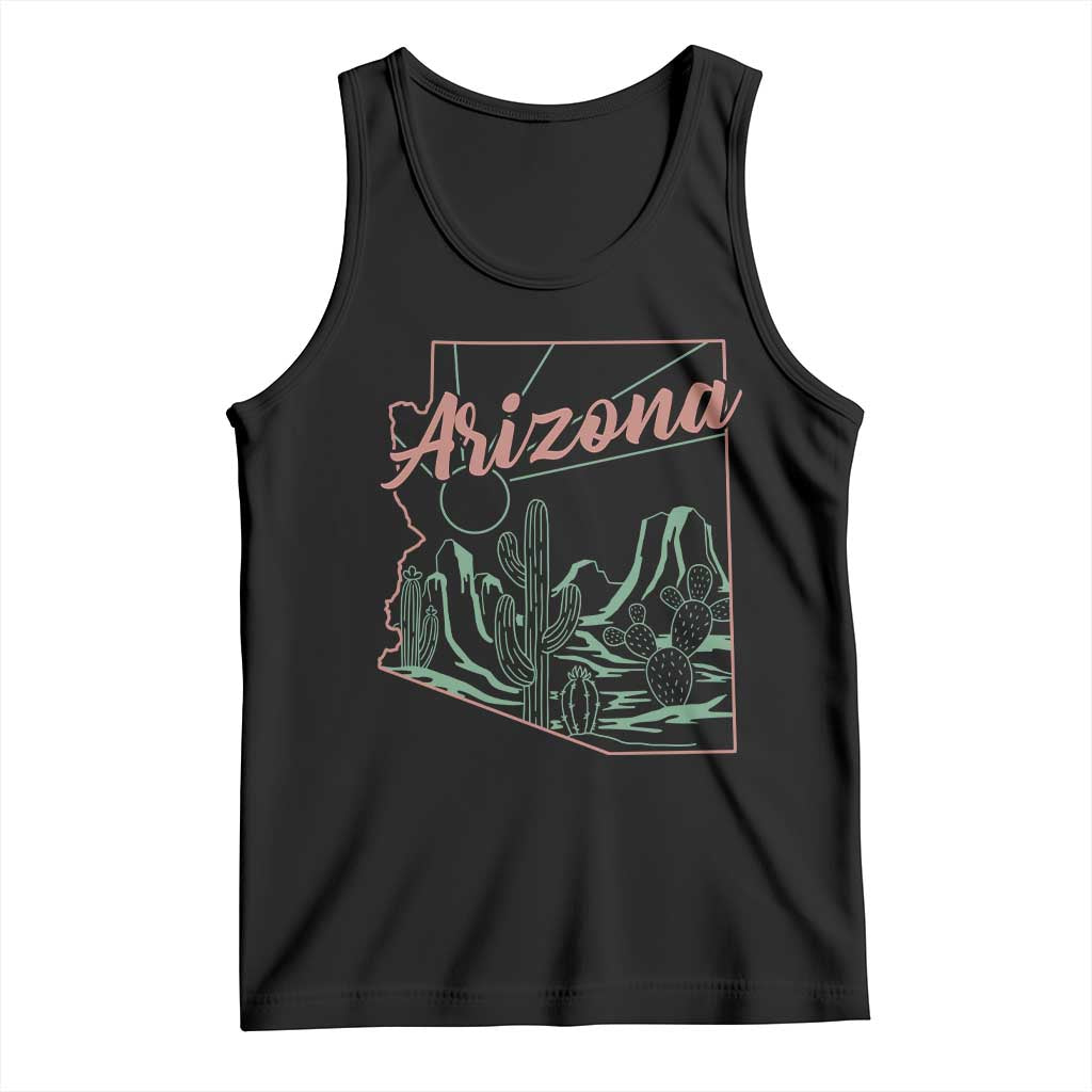 Vintage Arizona State Outline Desert Sunset Graphic Tank Top Retro Southwest Saguaro Cactus Travel Souvenir TS02 Black Print Your Wear