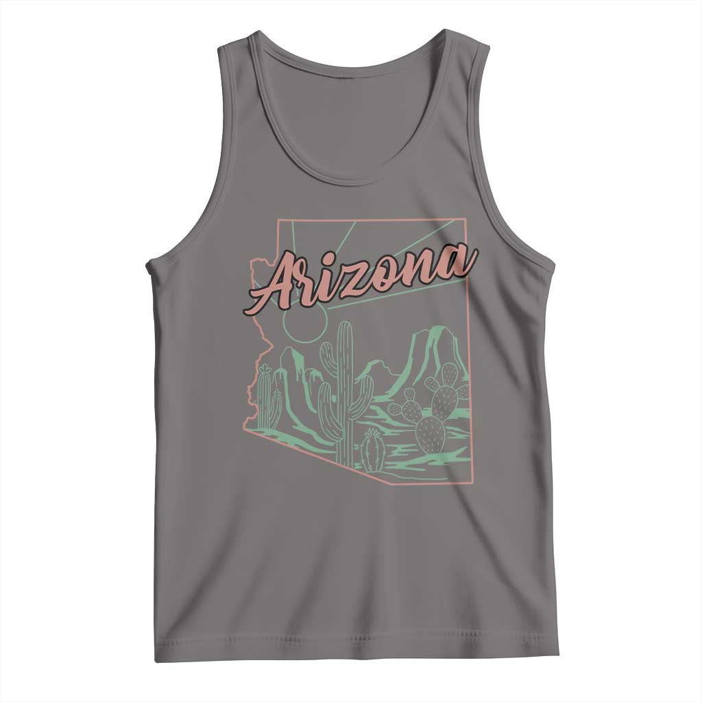 Vintage Arizona State Outline Desert Sunset Graphic Tank Top Retro Southwest Saguaro Cactus Travel Souvenir