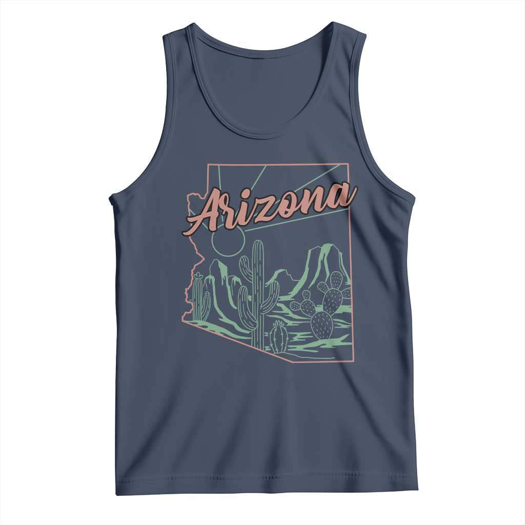 Vintage Arizona State Outline Desert Sunset Graphic Tank Top Retro Southwest Saguaro Cactus Travel Souvenir