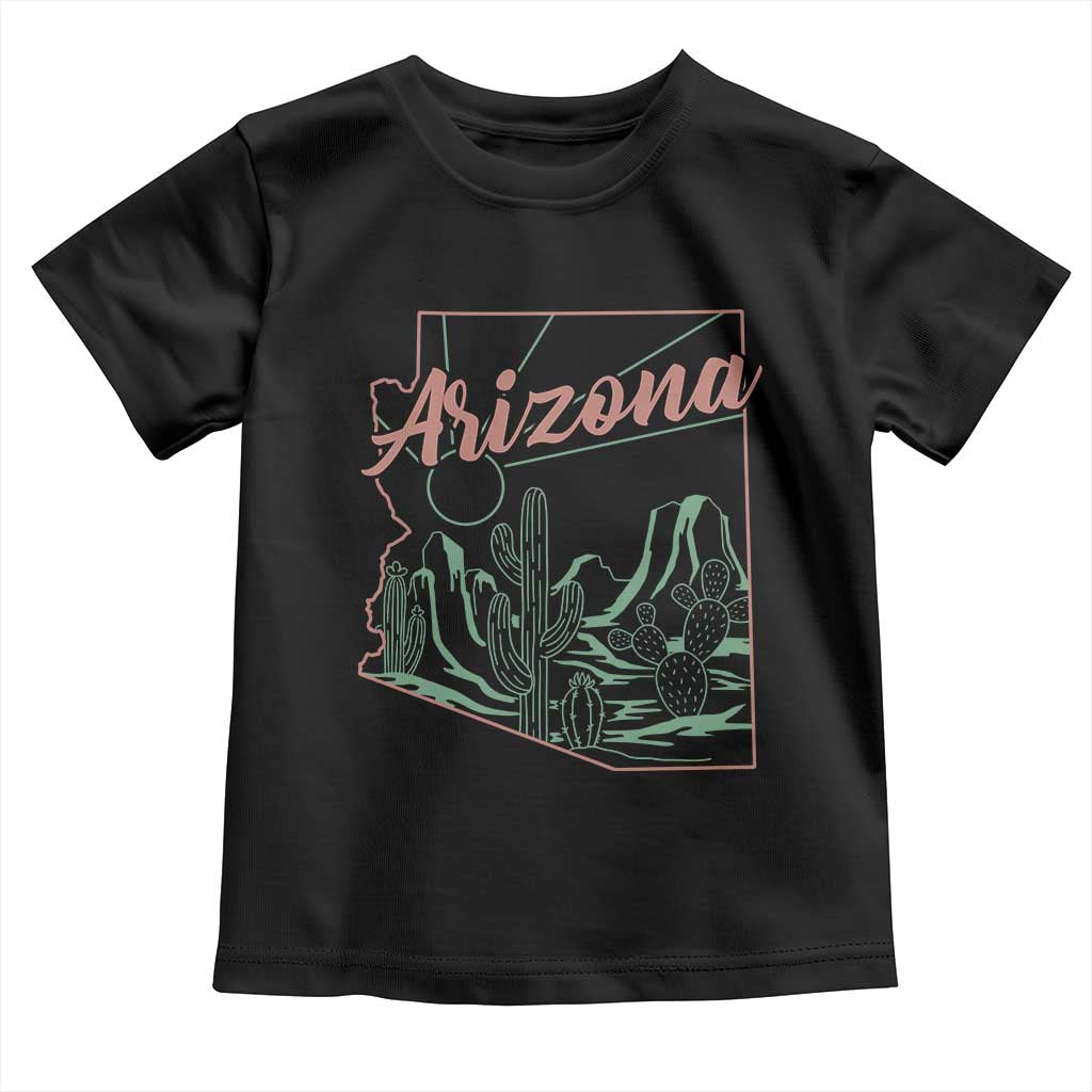 Vintage Arizona State Outline Desert Sunset Graphic Toddler T Shirt Retro Southwest Saguaro Cactus Travel Souvenir TS02 Black Print Your Wear