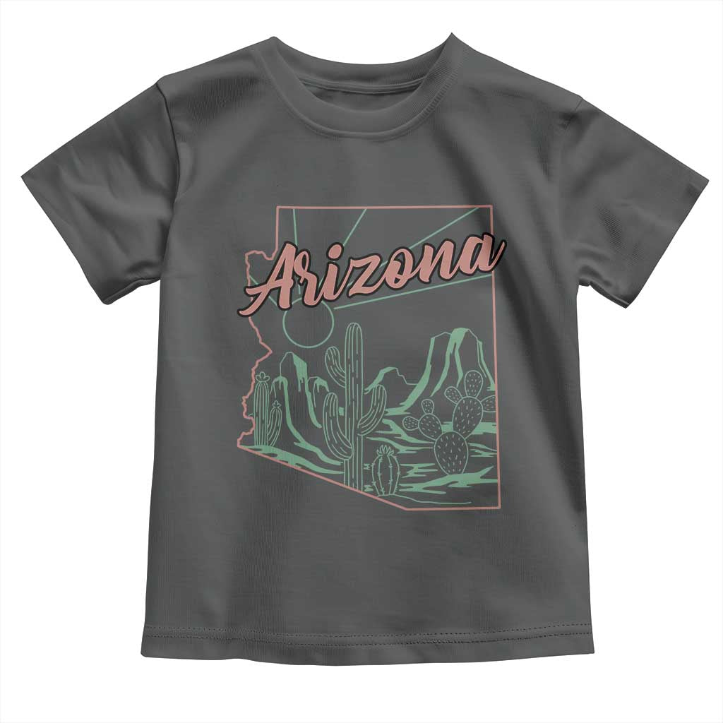 Vintage Arizona State Outline Desert Sunset Graphic Toddler T Shirt Retro Southwest Saguaro Cactus Travel Souvenir